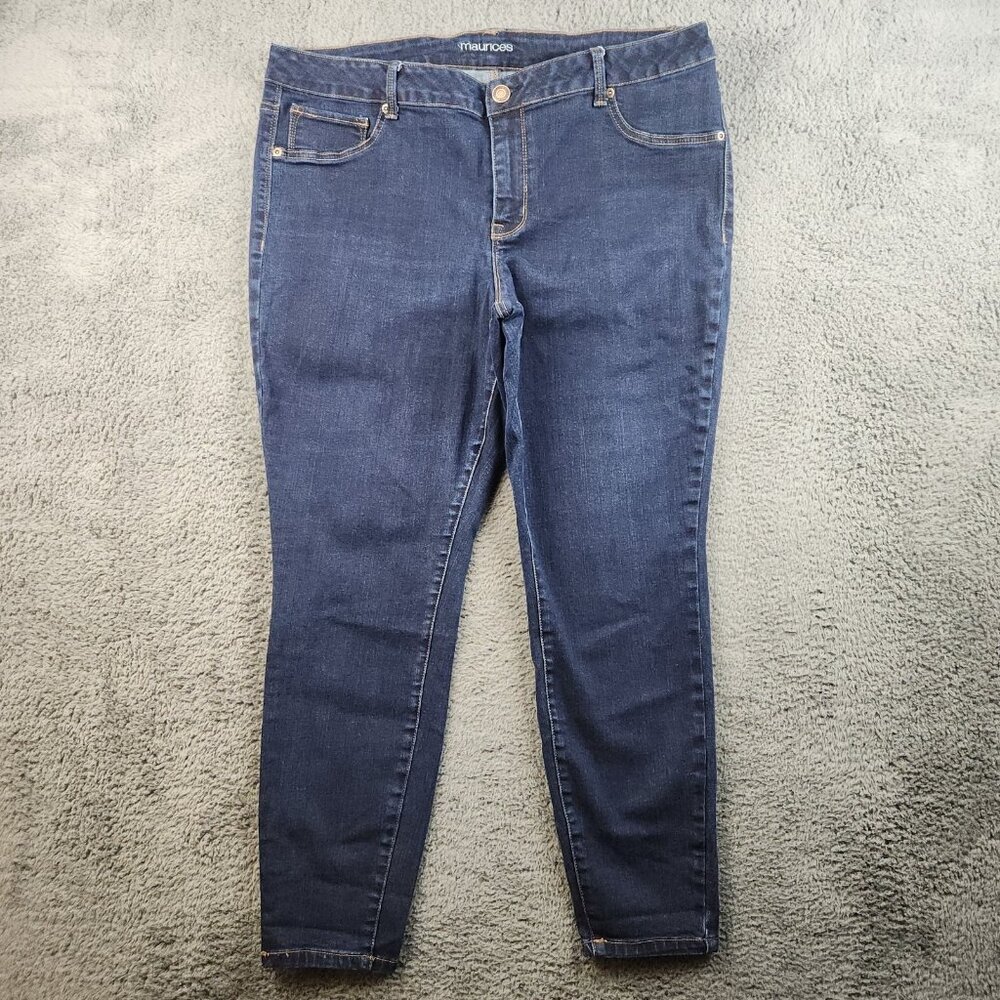 Womens Mid Rise Skinny Ankle Jeans Plus 20W Dark Wash Blue Stretch Denim Maurice